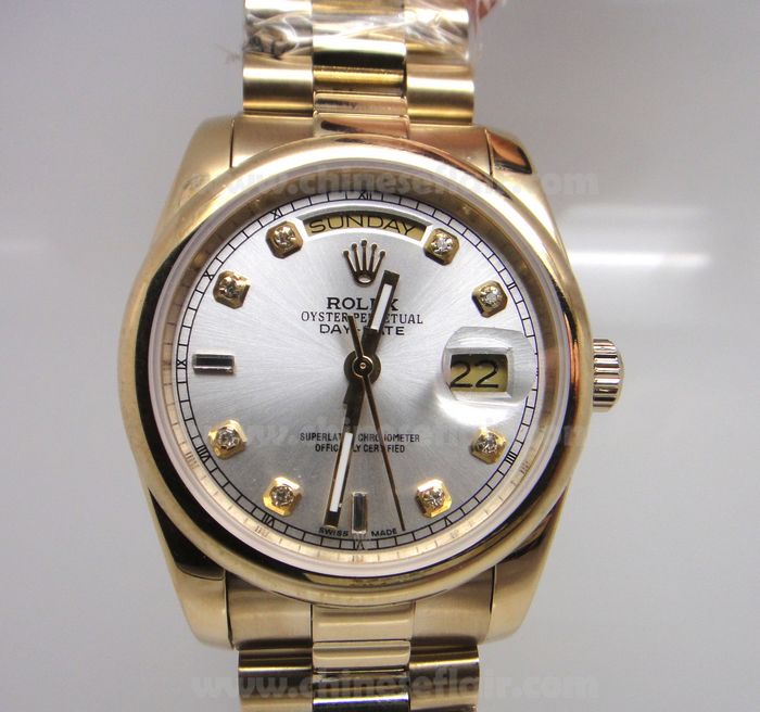 Rolex Day Date President Replica Watch All Gold Silver Diamond